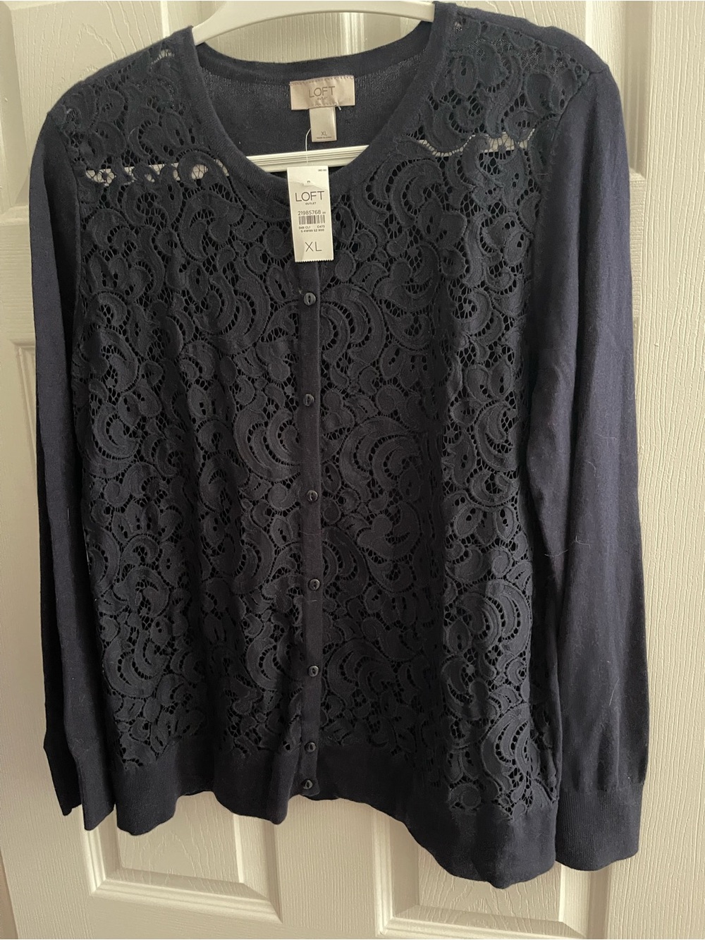 LOFT Navy Blue Lace Front Cardigan
